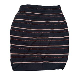 St John Patterned Knit Pencil Skirt, Navy Blue/Red, Size M